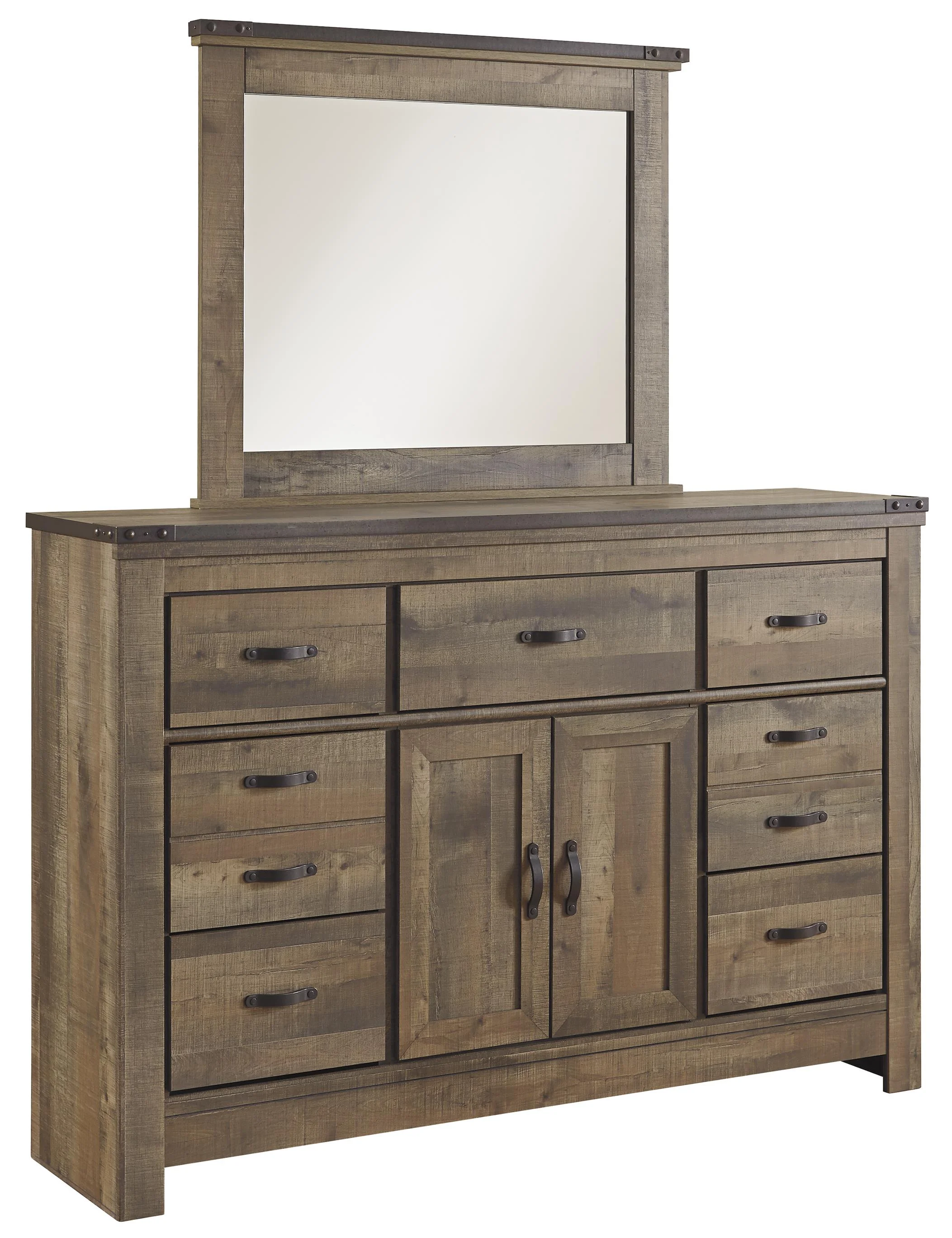 Ashley (Signature Design) Trinell 9972157 Rustic Dresser with Doors & Mirror Johnny Janosik